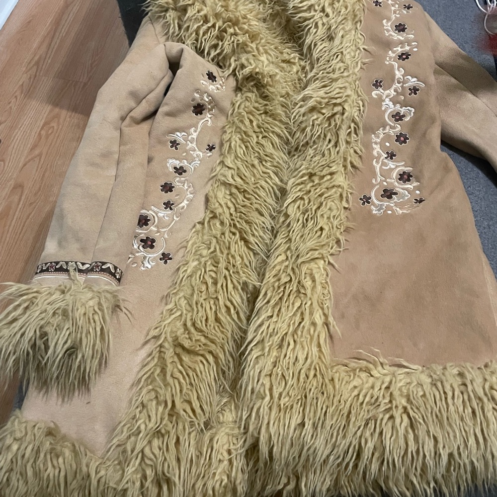 Aldo Tan and Cream Teddy Jacket with Luxurious Fur Trim